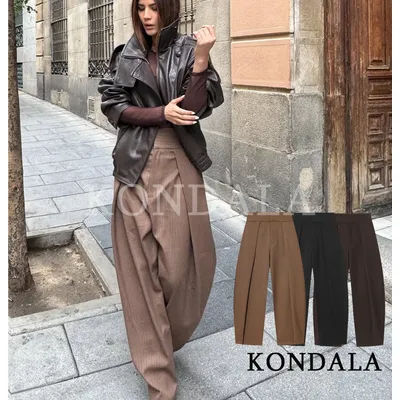 KONDALA Commute High Street Balloon Pants Women Trendy Casual Pleated Trousers 2026 Spring Summer Office Lady Vintage Long Pants