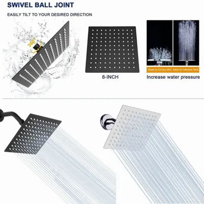 8 inch Square Stainless Steel Ultra-thin Showerheads Pressurized Rainfall Shower Head for Bathroom Faucet Replacement Parts