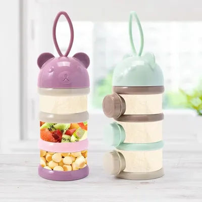 3/4Layer Baby Portable Baby Food Storag Box Multiple Openings Dispenser Cartoon Infant Milk Powder Box Toddle Snack Container