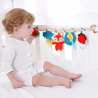 Baby soft crossbar bed decorations, baby stroller hangers, plush comfort toys, fun mirror, teething toys, sound paper