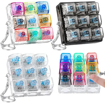 Relaxing DIY Keyboard Fidget Keychain Keys Button Keycap Finger Keyboard Cap 9Keys Relief Stress Pinch Toy Adult