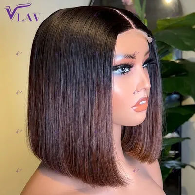 Bob Wig 13×4/13×6 HD Transparent Lace Preplucked With Baby Hair Super Double Drawn Glueless Wigs Wear And Go 1B/4 Color Wig VLAV