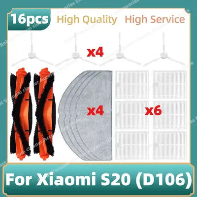 Compatible For Xiaomi Robot Vacuum S20 / D106 Parts Main Side Hepa Filter Mop Cloth Replacement Accessories
