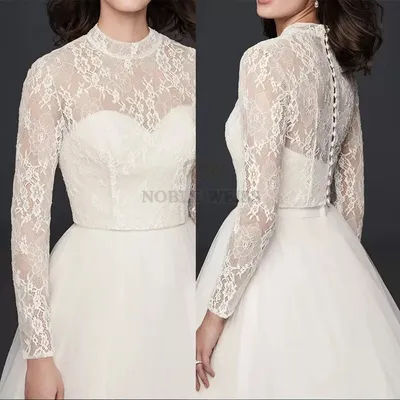 Veste de Mariage en Dentelle à Manches sulf, Haut de Mariée à Col Haut Personnalisé