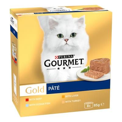 192 x 85g Pâté Recipes Mega Pack Multipack (Ocean Fish, Liver, Turkey, Beef) Gourmet Gold Wet Cat Food