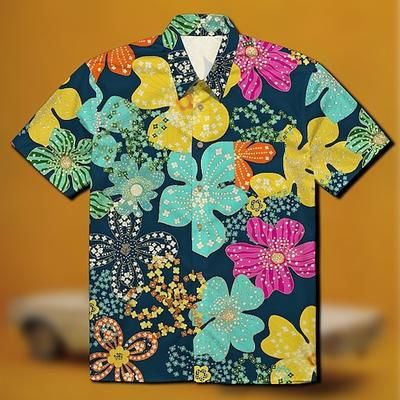 Retrò Vintage Anni '70 Camicia Camicia Aloha Hippie Disco Floreale Costume Per uomo Mascherata Vacanza Feste Parata dell'Orgoglio Adulti Camicia