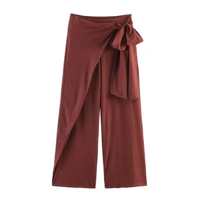 Pantalon large personnalisé haut de gamme pour femme, taille haute, coupe irrégulière, amincissant, polyvalent, idéal pour l'été 2026, les loisirs et les vacances