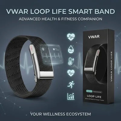 Bracelet Connecté VWAR Loop Life Original, Moniteur ECG, Fitness Tracker, Oxygène Sanguin, Pression Artérielle, Fréquence Cardiaque, Bracelet Intelligent de Sport pour Hommes et Femmes