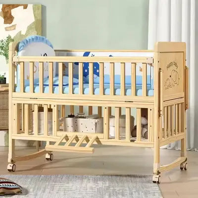 Multifunctional baby crib, solid wood newborn BB cradle crib, can be spliced ​​with bedding, a variety of styles to choose from