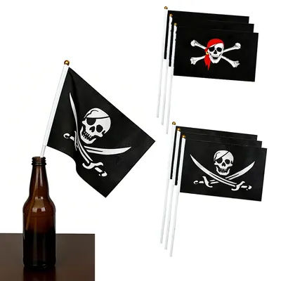 Pirate Flag 10pcs Pirate Hand Held Stick Flags Skull Flag Halloween Decoration Pirate Party Decor Pirate birthday Decoration