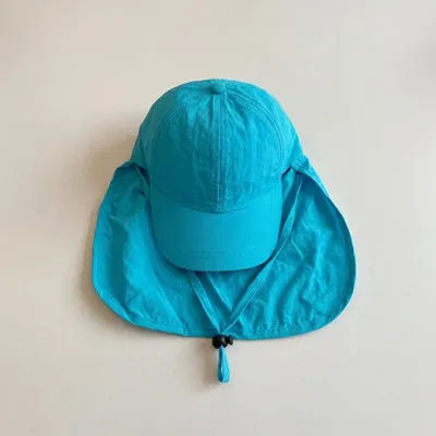 Chapeau de soleil d'été pour bébé à séchage rapide, casquette de baseball ajustable de couleur unie pour enfants avec protection de cou et nuque, chapeau de plage