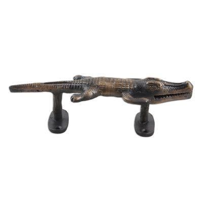 Crocodile,'Distressed Brass Crocodile Door Handle'