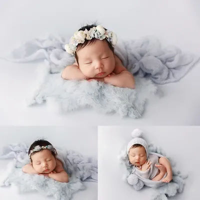 Newborn Photography Props Baby Soft Knit Wrap Infant Flower Headband Background Blanket Props Studio Shoot Photo Accessories