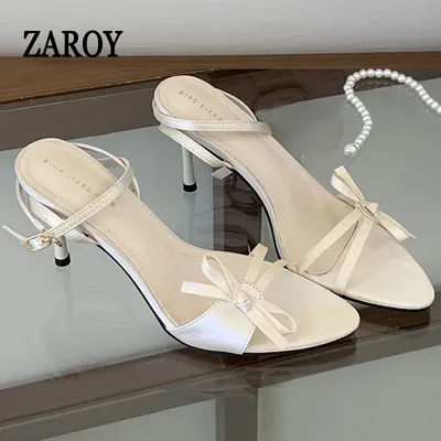 Sandales à talons hauts en satin pour femme avec nœud en soie, fines, à bride cheville étroite, élégantes, pour banquet et mariage