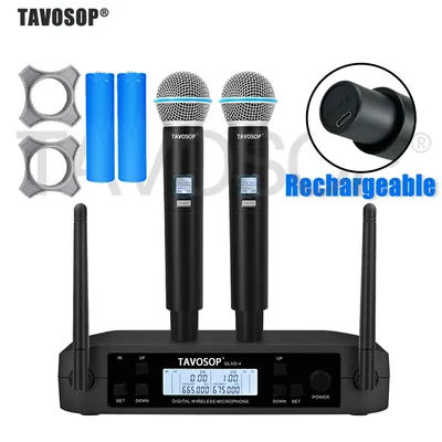 TAVOSOP Professional Wireless Microphone GLX-B58A Dual Channel UHF Rechargeable Stage Performances Speeches Live Streaming