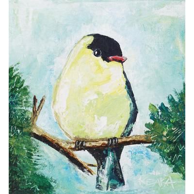 'Acrylic Impressionist Painting of Black-Headed Bunting Bird'