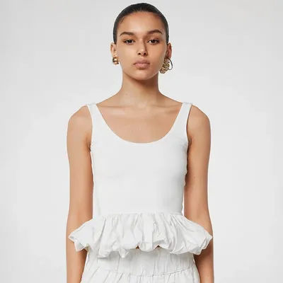 Débardeur à col carré pour femmes, haut court sans manches, dos nu, avec ourlet bulle péplum, haut d'été, noir et blanc