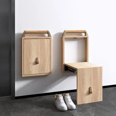 Ultra Foldable Shoe Bench Wall Mounted Retractable Stool for Spaces Hideaway Entryway Seat Flush Mount Folding Chair for Hallway