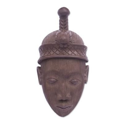 'African Wood Wall Mask of a Face with Hand-Etched Accents'