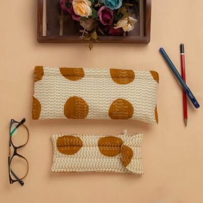 'Dotted Ochre Ivory 2-Piece Cotton Pencil Eyeglass Case Set'