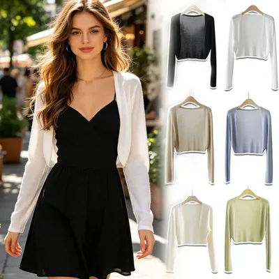 Cardigan en soie glacée pour femme, châle léger d'été, kimono court anti-UV, couverture légère pour climatiseur