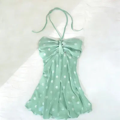 Haut tube moulant vert à pois Y2K Sweet Girl, style vintage années 2000, pour femme, Harajuku, sexy, délicat et tendance