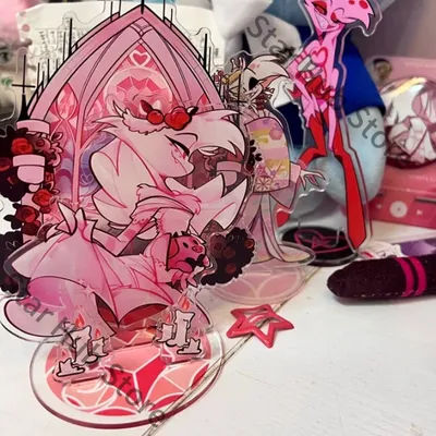 Hazbin Hotel Angel Dust/Addiction Badge Acrylic Standing Sign Clear Card Cosplay Colleagues Adorable Anime Peripheral Souvenir