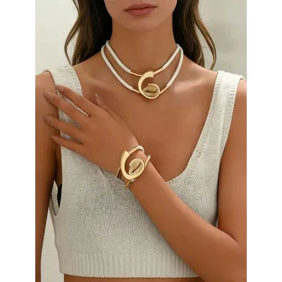 Ocean-Inspired Double-Layer Shell-Elemnt Necklace And Bracelet Set for Women Summer Vacation Daily Party Date Music Festival Wea