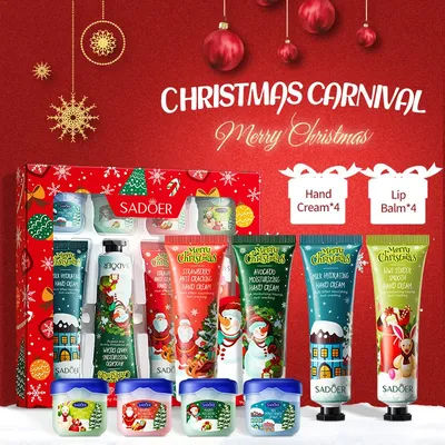 SADOER 5Pcs Christmas Skin Care Gift Set Hand Foot Mask Lip Balm, Moisturizing Repair for Dry Whitening Anti Wrinkle Cream Set