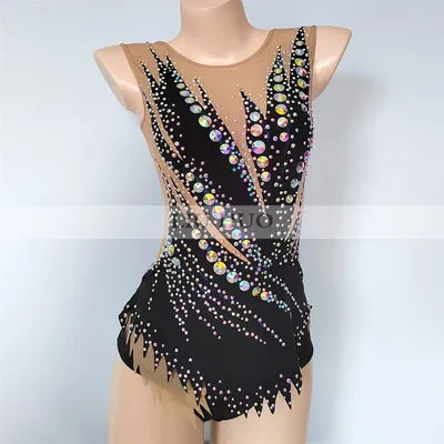 LIUHUO Rhythmic Gymnastics Leotard Customize Adult Women Girl Costume Performance Competition Dance Dress Teen Black Sleeveless