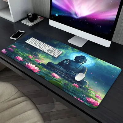 Tapis de bureau XL Buddha Meditation Lotus, tapis de souris de jeu en caoutchouc antidérapant pour le bureau