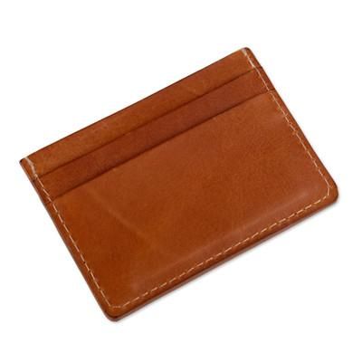'4-Slot Spice Brown 100% Leather Card Holder Made in Peru'