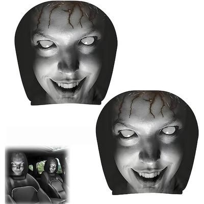 2/4 pezzi copri poggiatesta per auto con faccia spaventosa horror, protezioni universali elastiche per poggiatesta auto, accessori lavabili per la decorazione degli interni del veicolo per SUV,