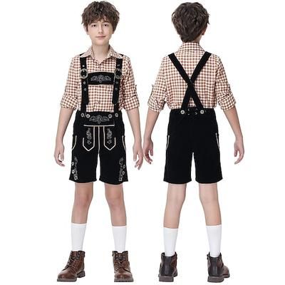 Oktoberfest Bundhosen Completo Lederhosen Lederhosen Sopra il ginocchio Ricamato Tedesco Alpino Eredità Prati Ragazzi Carnevale Festa della birra Panno in stile tradizionale