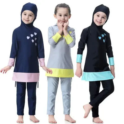 Mignon musulman enfants fille couverture complète maillots de bain islamique à manches longues arabe modeste maillots de bain vêtements de bain maillots de bain enfants costume ensemble nouveau