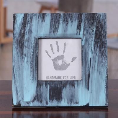 Memoir of Blue,'Modern Blue and Black 3x3 Photo Frame with Distressed Finish'