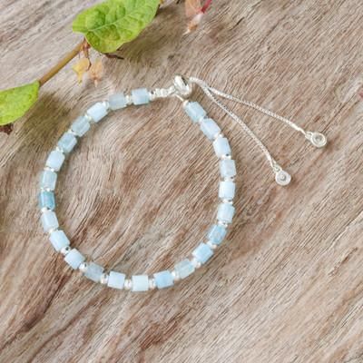'Pale Blue-Palette Quartz Beaded Bracelet with Glass Charms'