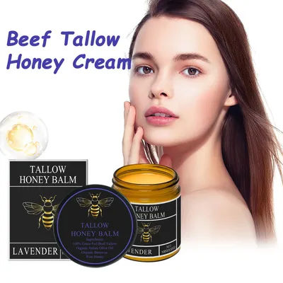 Beef Tallow Honey Cream Moisturizing Firming Soft Smoothing Skin Soothing Reduce Redness Hydrating Nourishing Tallow Honey Balm