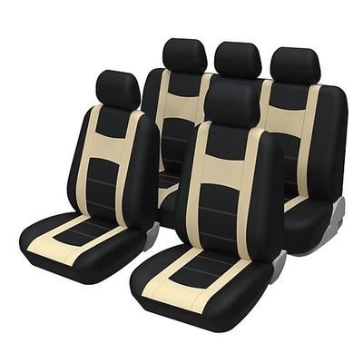 Set completo di 9 coprisedili universali per auto, neri Protezioni per sedili auto in tessuto grigio traspirante per auto, SUV, camion, berline, eleganti accessori per interni con design bicolore.