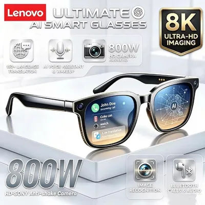 Lunettes Intelligentes IA avec Caméra HD 8K, Lumière LED, Traduction, Enregistrement Vidéo de Réunions, Lunettes de Soleil Sportives d'Extérieur, Nouveauté 2026