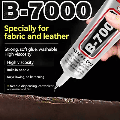 Colle à tissu permanente B-7000, colle à tissu pour patch, adhésif transparent pour tissus, lavable à l'eau, pour tous les coton, denim, polyester.