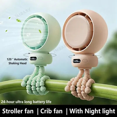 Baby Portable Fan Hand Held Rechargeable Bladeless Foldable for Stroller,crib,Car Seat, Mute with Night Light Music Phone Holder