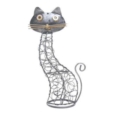 Slinky Cat,'Wrought Iron Black Cat-Themed Statuette'