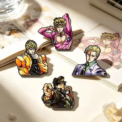 1/3/4pcs JoJos Bizarre Adventure Enamel Brooch Set Cartoon Character Giorno Kira Dio Jotaro Metal Badge for Backpack Accessory