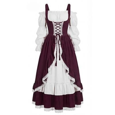 Retrò Vintage Medievale Rinascimento Vestito Strega Fata Allacciato Costume Per donna Fantasia Halloween Carnevale Performance Fiera Rinascimentale LARP Adulti Vestito
