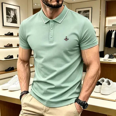 Polo en coton à manches courtes pour hommes, marque haut de gamme, mode d'été, série rayée de luxe, broderie abeille, haut de golf, T-shirt décontracté
