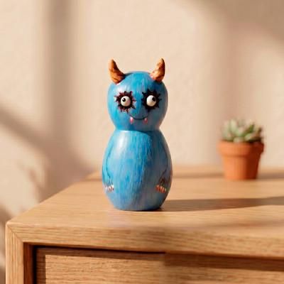 'Hand-Painted Whimsical Recycled Teak Wood Monster Figurine'