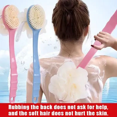 Soft Loofah And Bristles Bath Body Brush For Women And Men - Curved Long Handled Shower Brush For Body, Face, And Spa Washing