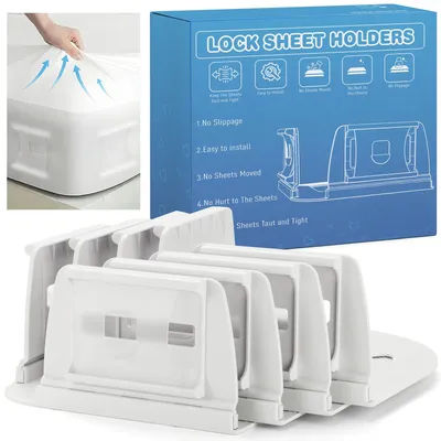 Bed Sheet Corner Clips with Lock, Reinforced Straps, Universal for All Mattress Sizes, Anti-slip to Keep Sheets Tight and Secure