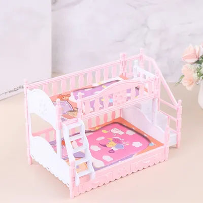 1 Pcs Doll Toy Furniture European Style Bunk Bed Double Bunk Bed Girl Birthday Toy